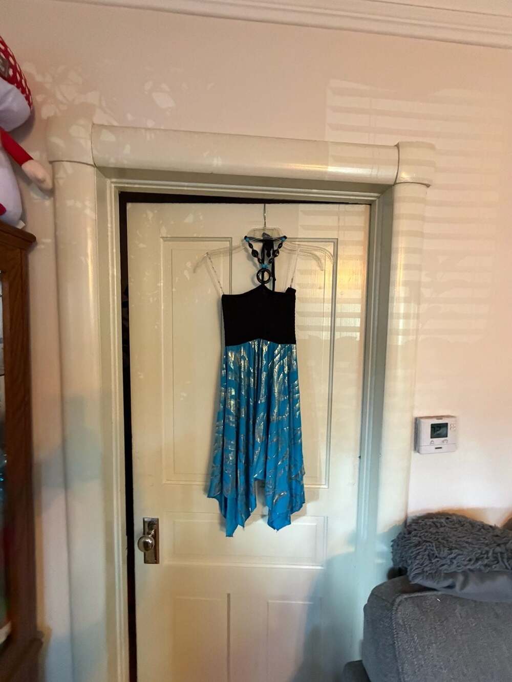 Shoreline Halter Dress One Size Fits Most Black Blue Metallic Handkerchief Hem
